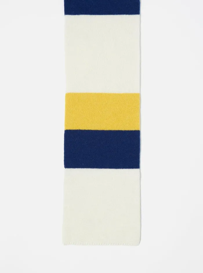 Scarves Men Universal Works Universal Works Deluxe Football Scarf In EcruYellowBlue Soft Wool