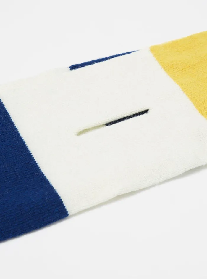 Scarves Men Universal Works Universal Works Deluxe Football Scarf In EcruYellowBlue Soft Wool