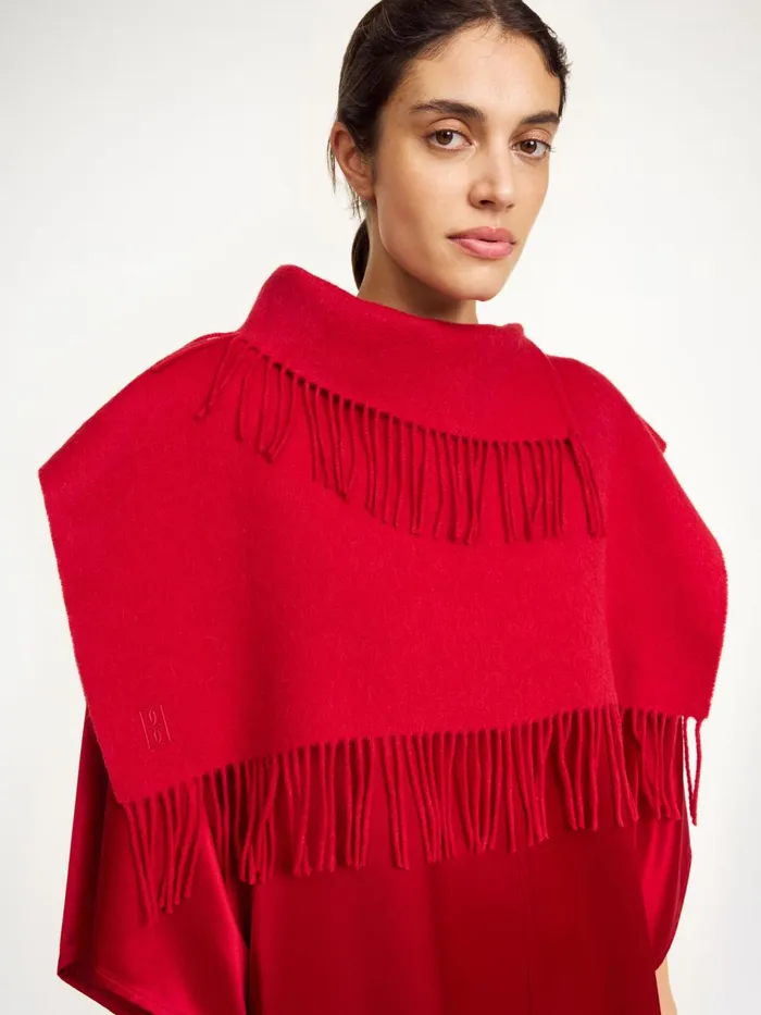 Scarves Women By Malene Birger Turtla Wool Fringe Bib Dark Chilli