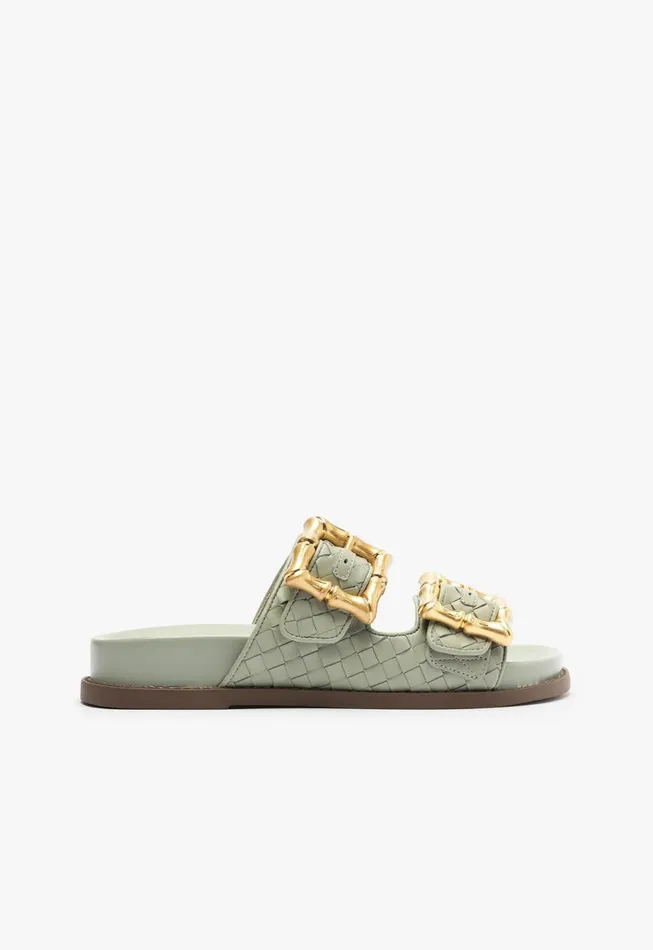 Schutz Shoes Enola Women Enola Sporty Woven Leather Sandal Green Schutz Shoes Enola Women Enola Sporty Woven Leather Sandal Green