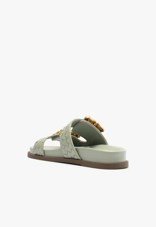 Schutz Shoes Enola Women Enola Sporty Woven Leather Sandal Green Schutz Shoes Enola Women Enola Sporty Woven Leather Sandal Green