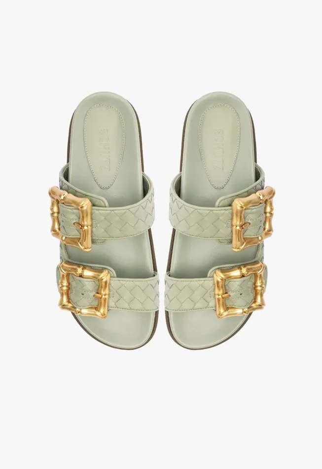 Schutz Shoes Enola Women Enola Sporty Woven Leather Sandal Green Schutz Shoes Enola Women Enola Sporty Woven Leather Sandal Green
