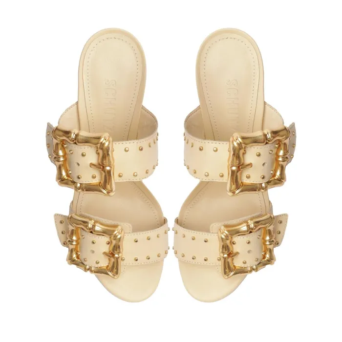 Schutz Shoes Enola Women Enola Studs Leather Sandal Eggshell