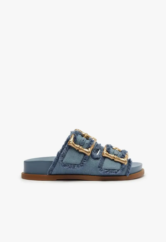 Schutz Shoes Mules Women Enola Sporty Denim Sandal Summer Jeans