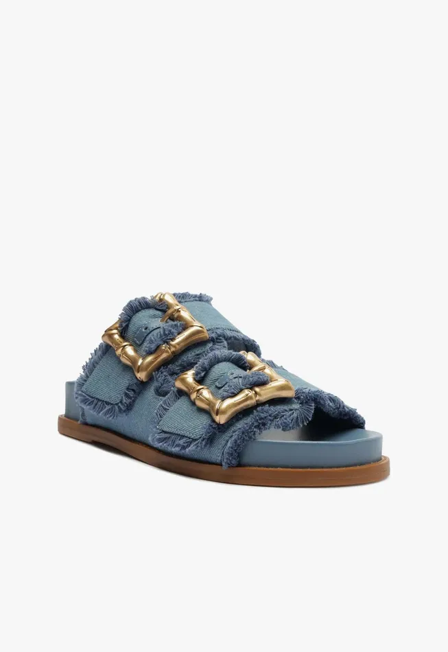 Schutz Shoes Mules Women Enola Sporty Denim Sandal Summer Jeans