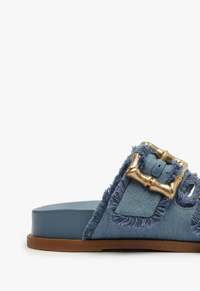 Schutz Shoes Mules Women Enola Sporty Denim Sandal Summer Jeans