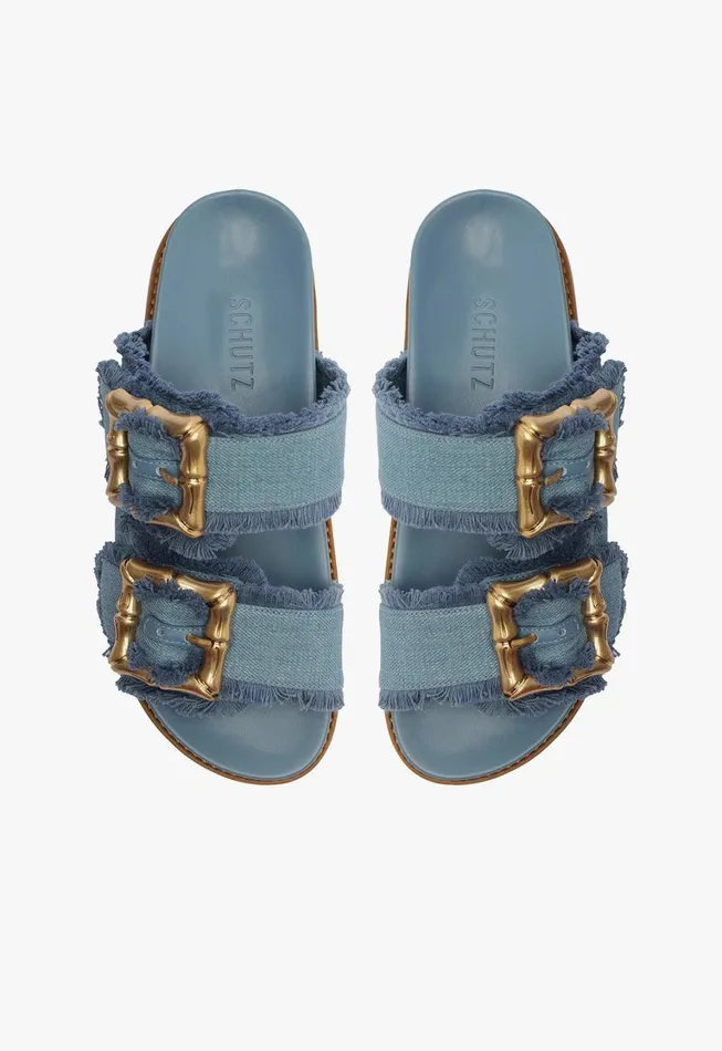 Schutz Shoes Mules Women Enola Sporty Denim Sandal Summer Jeans