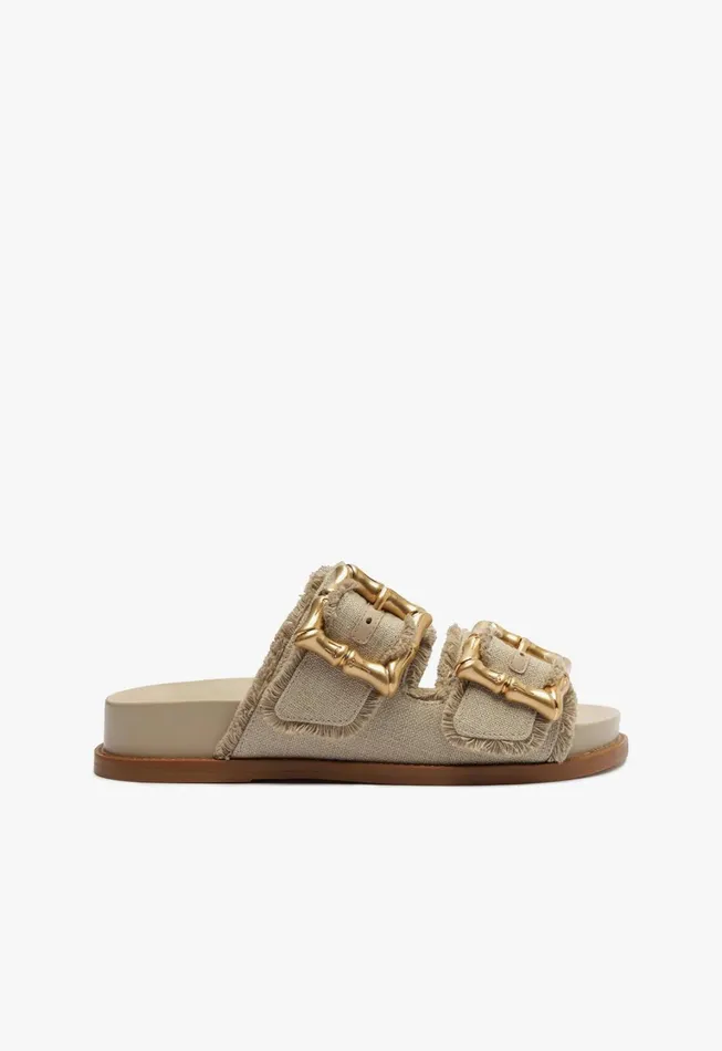 Schutz Shoes Mules Women Enola Sporty Linen Sandal Oyster