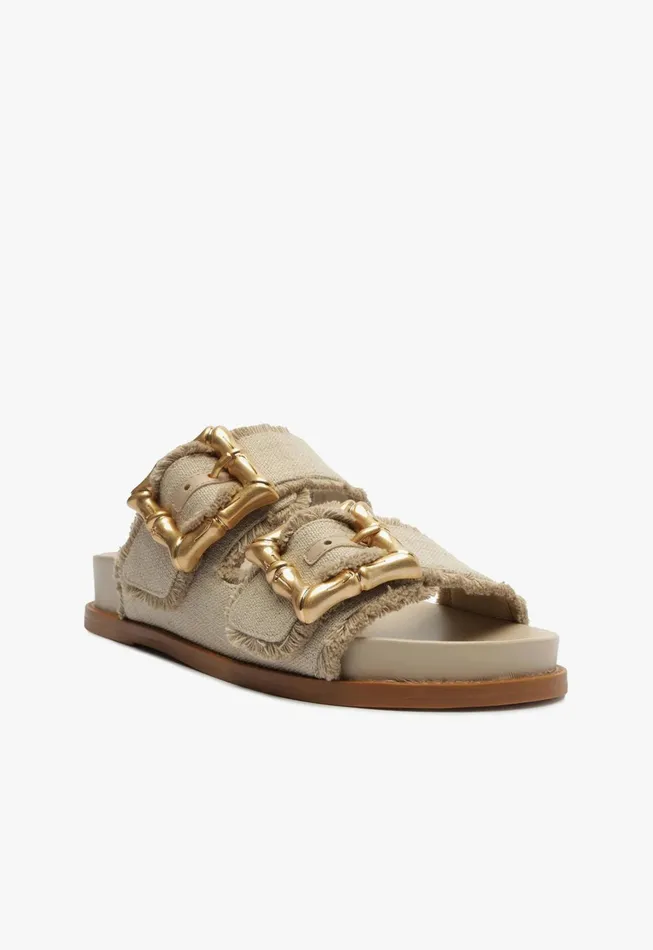 Schutz Shoes Mules Women Enola Sporty Linen Sandal Oyster
