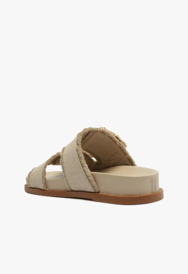 Schutz Shoes Mules Women Enola Sporty Linen Sandal Oyster