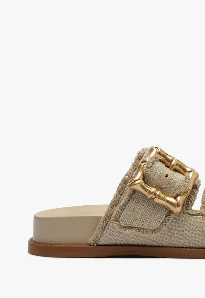 Schutz Shoes Mules Women Enola Sporty Linen Sandal Oyster