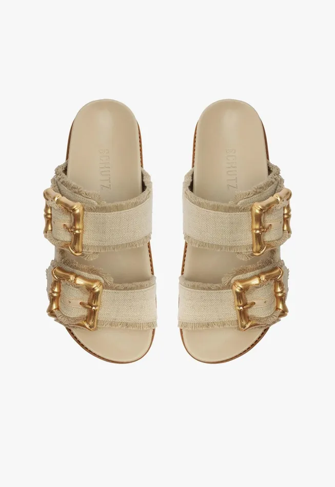 Schutz Shoes Mules Women Enola Sporty Linen Sandal Oyster