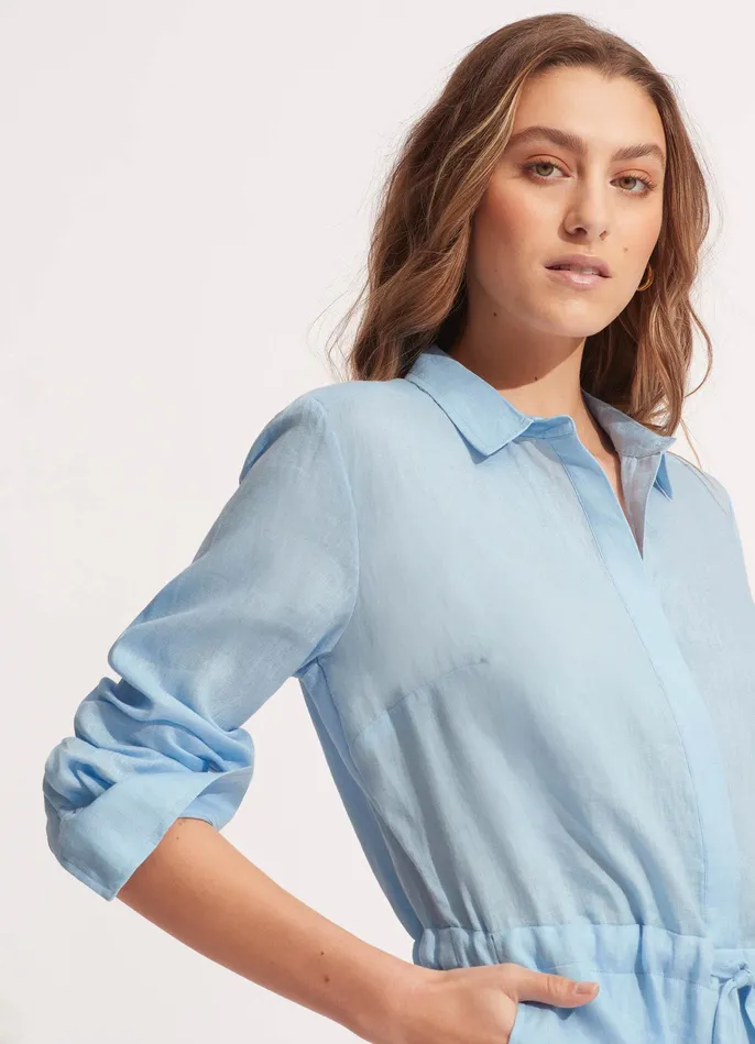 Seafolly Linen Playsuit 8211 Powder Blue Women Beach Dresses