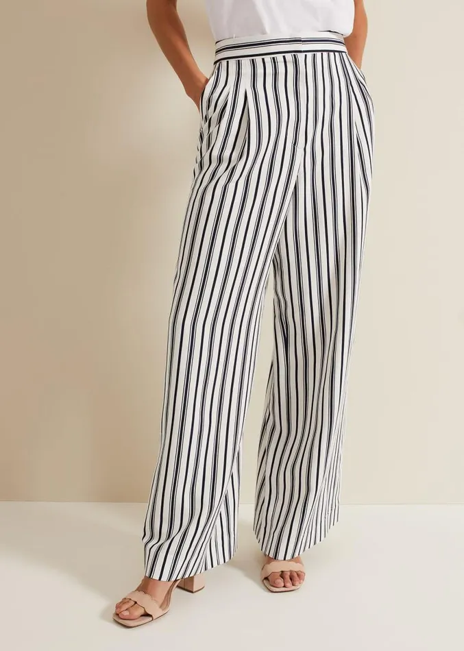 Selene Striped Wide Leg Suit Trousers Navyivory Women Phase Eight Trousers