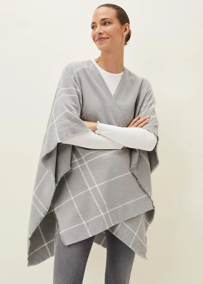 Shauna Check Cape Grey Women Phase Eight Scarves