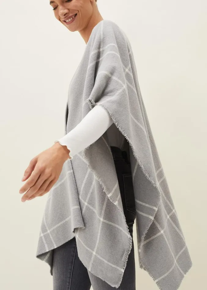 Shauna Check Cape Grey Women Phase Eight Scarves