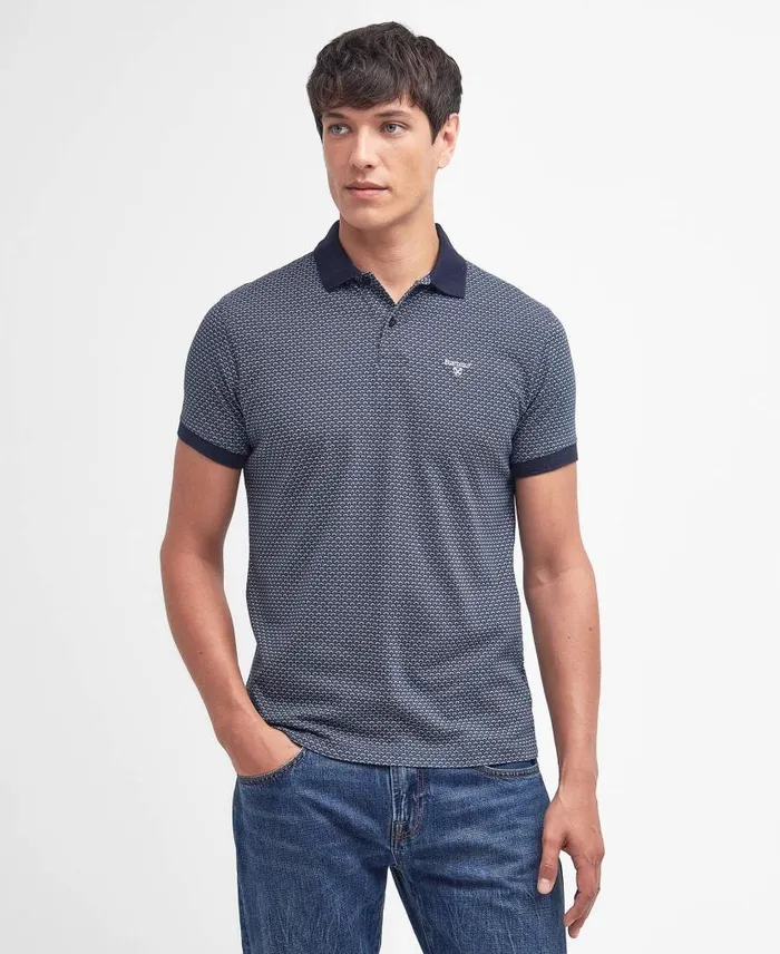 Shell Print Polo Shirt Classic Navy Men Barbour Polo Shirts