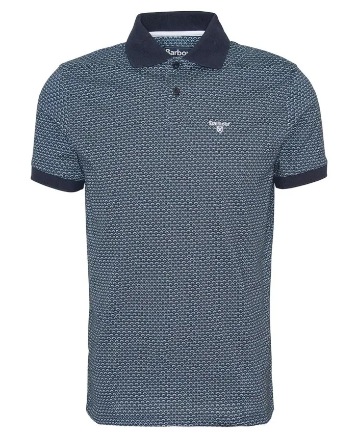 Shell Print Polo Shirt Classic Navy Men Barbour Polo Shirts