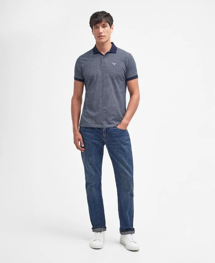 Shell Print Polo Shirt Classic Navy Men Barbour Polo Shirts
