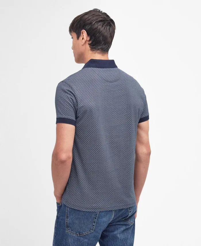 Shell Print Polo Shirt Classic Navy Men Barbour Polo Shirts