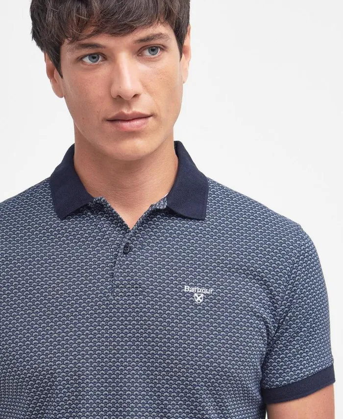 Shell Print Polo Shirt Classic Navy Men Barbour Polo Shirts