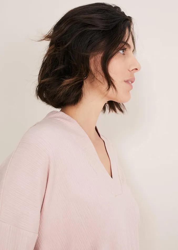 Shellie Textured V Neck Top Dusty Rose Women Phase Eight Tops and TShirts