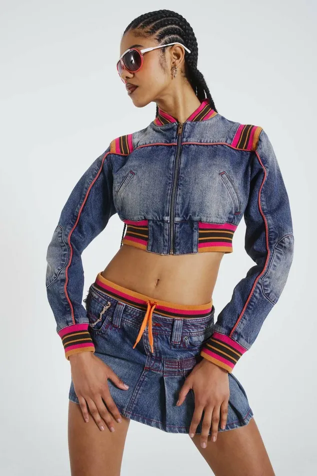 Sherbet Cropped Denim Jacket Dust Black Women Jaded London Denim Jackets