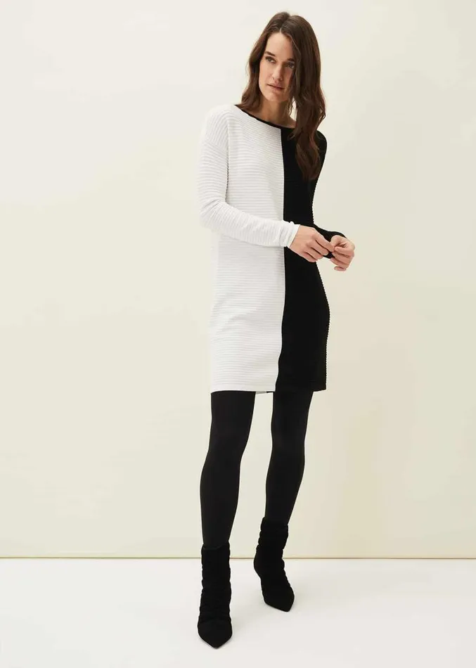 Sherrie Ribbed Colourblock Knit Tunic Dress Blackivory Women Phase Eight Knitwear
