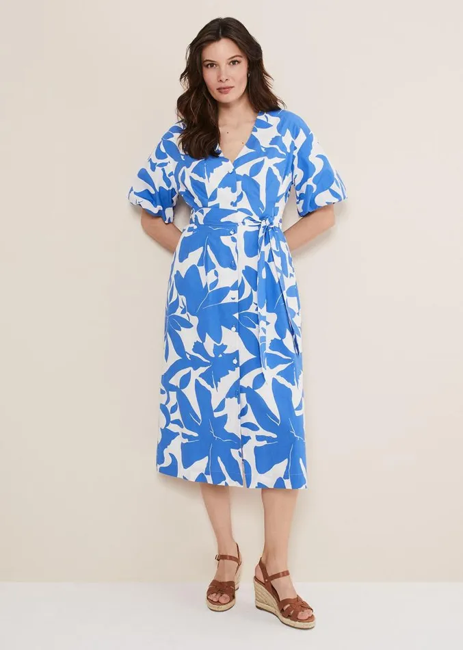 Sienna Cotton Two Colour Midi Dress Blueivory Women Phase Eight Dresses