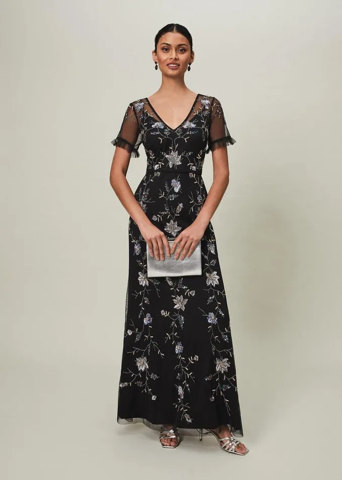 Sierra Sequin Floral Dress Black Women Phase Eight Dresses