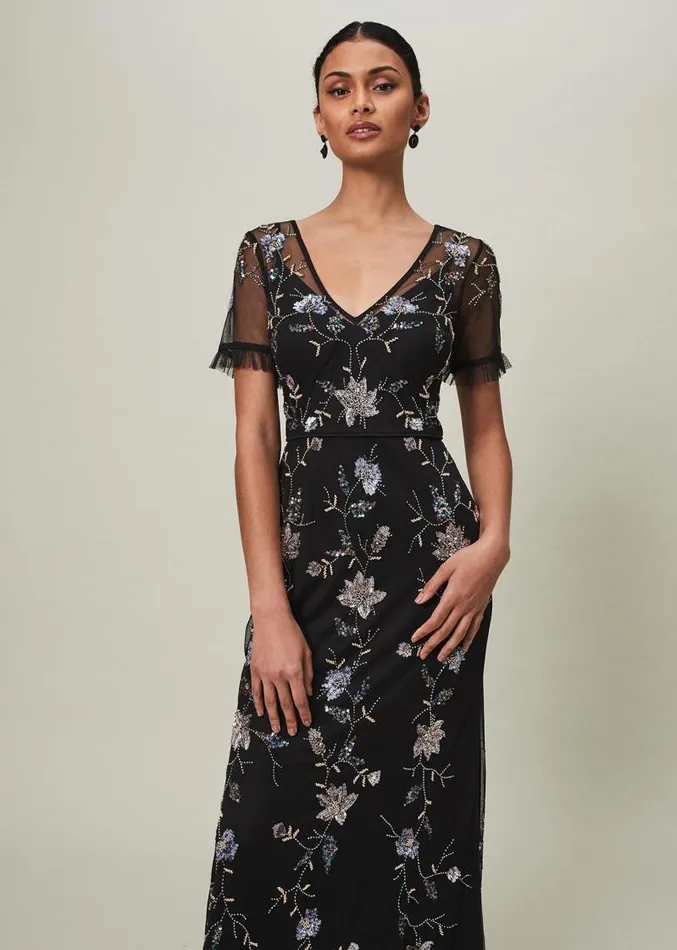 Sierra Sequin Floral Dress Black Women Phase Eight Dresses