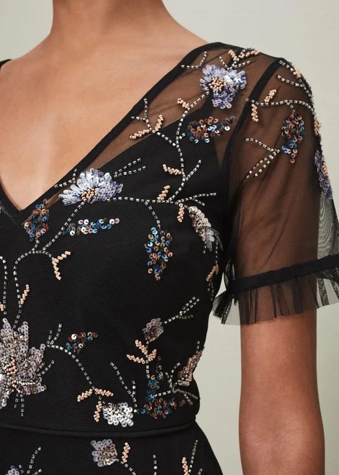 Sierra Sequin Floral Dress Black Women Phase Eight Dresses