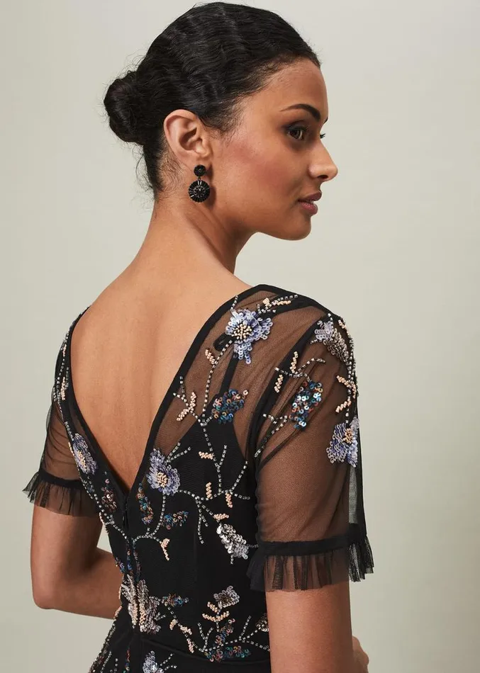 Sierra Sequin Floral Dress Black Women Phase Eight Dresses