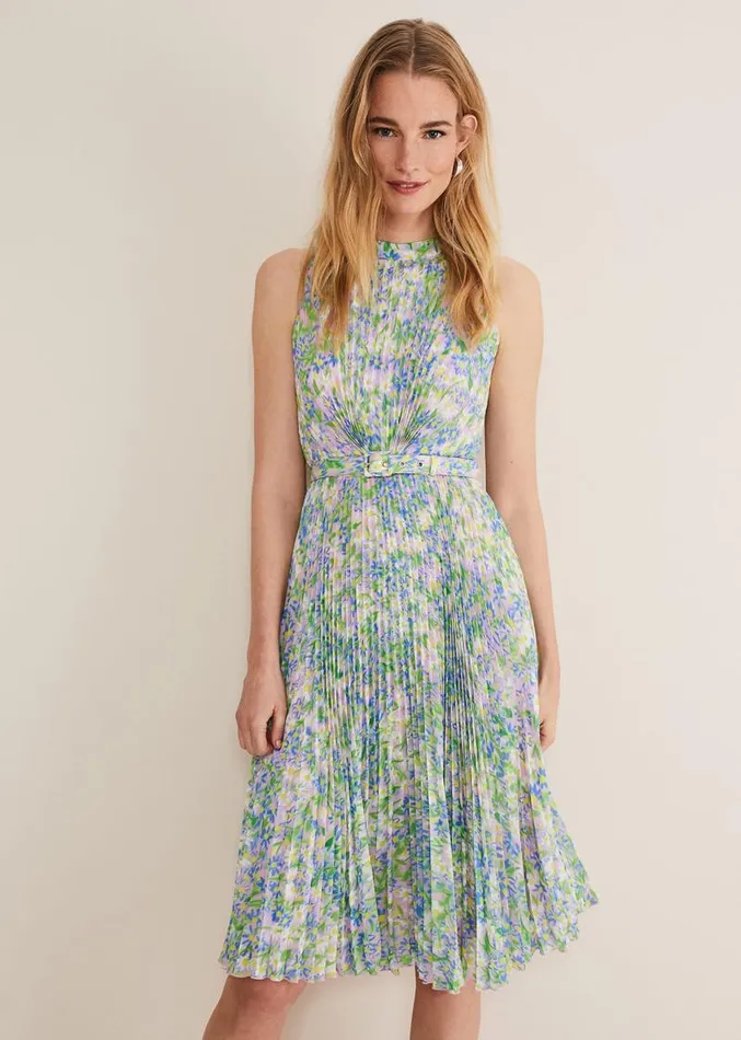 Simara Daisy Pleated Midi Dress Multicoloured Women Phase Eight Dresses
