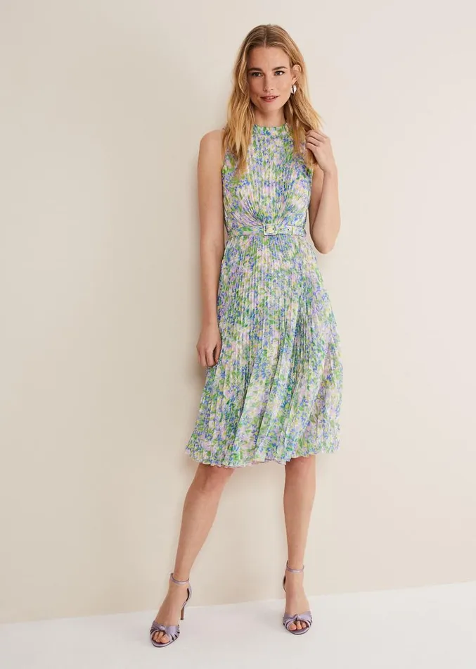 Simara Daisy Pleated Midi Dress Multicoloured Women Phase Eight Dresses