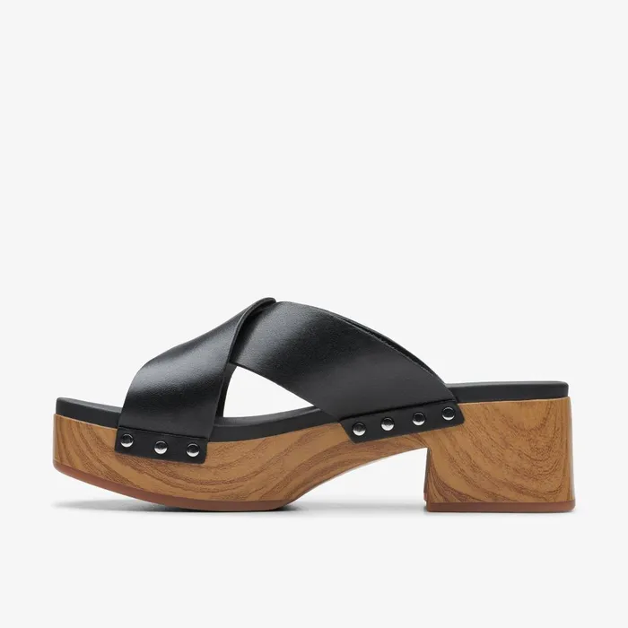 Sivanne Walk Black Leather Women Clarks Clogs and Mules