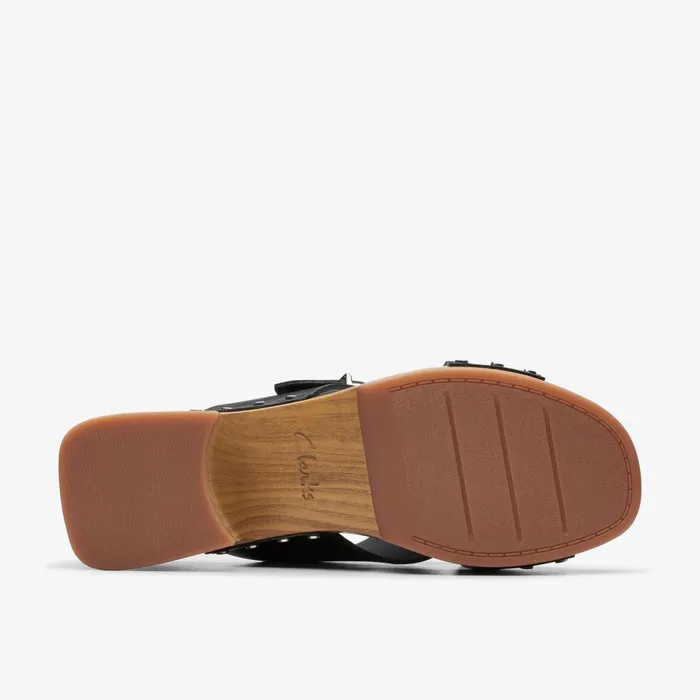 Sivanne Walk Black Leather Women Clarks Clogs and Mules