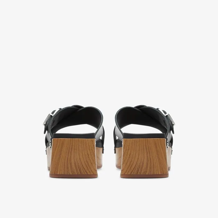 Sivanne Walk Black Leather Women Clarks Clogs and Mules
