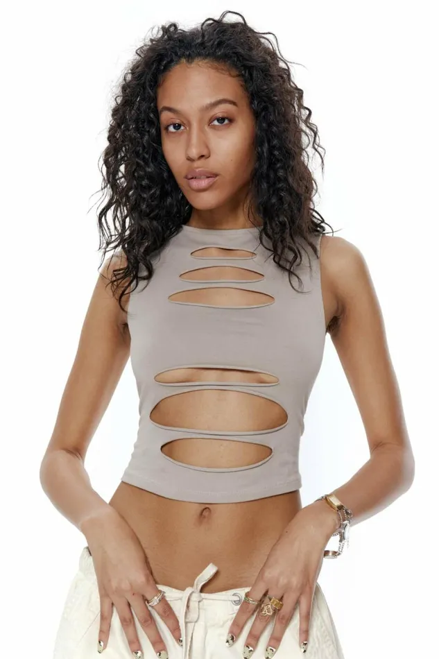 Slash Top In Taupe Brown Women Jaded London Crop Tops Slash Top In Taupe Brown Women Jaded London Crop Tops