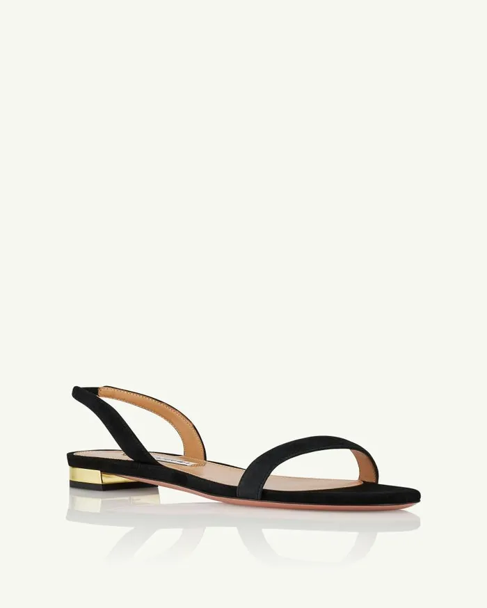 So Nude Sandal Flat Black Women Aquazzura Sandals
