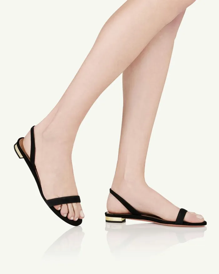 So Nude Sandal Flat Black Women Aquazzura Sandals