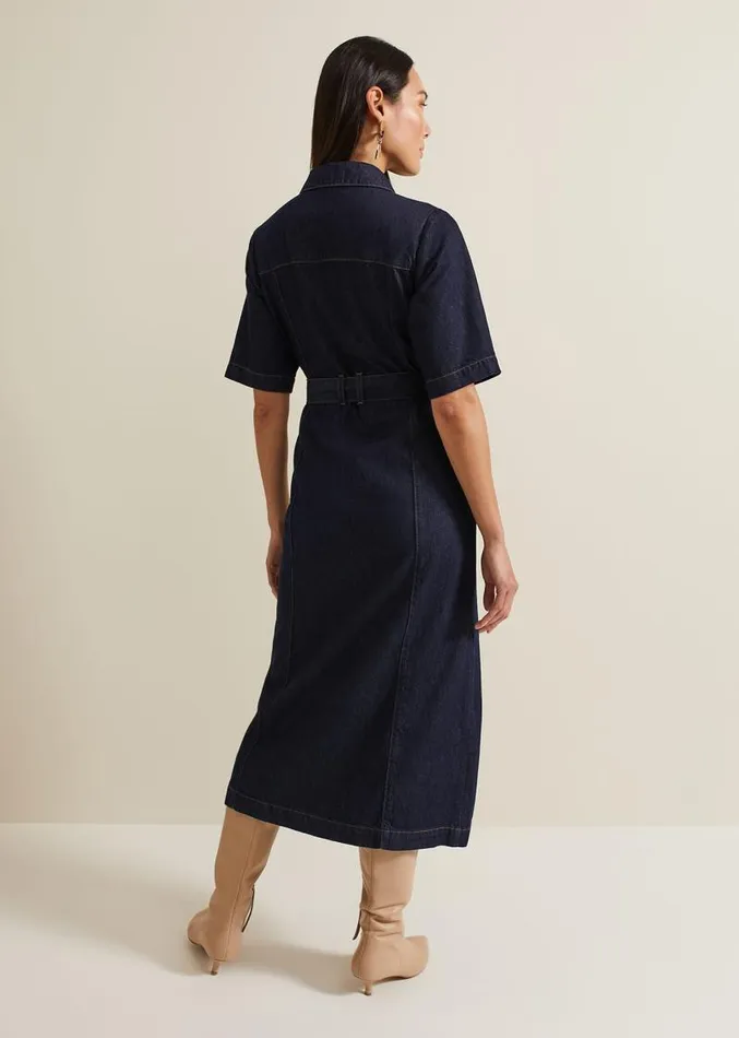 Sonny Denim Midi Dress Navy Women Phase Eight Dresses