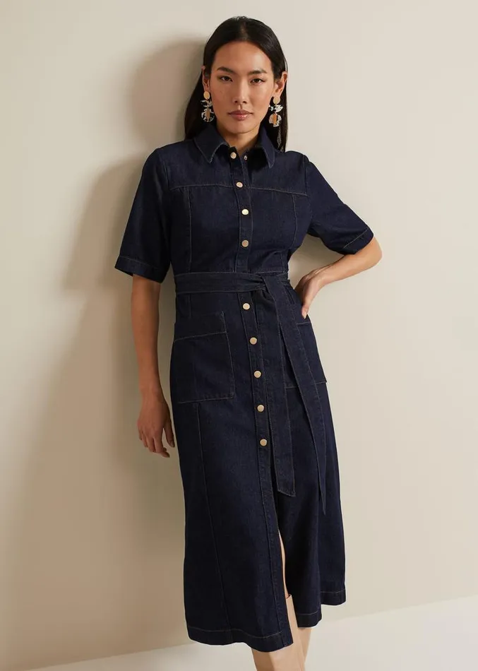 Sonny Denim Midi Dress Navy Women Phase Eight Dresses