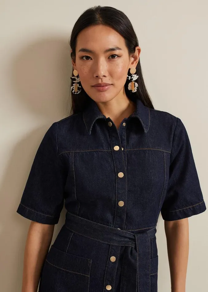 Sonny Denim Midi Dress Navy Women Phase Eight Dresses