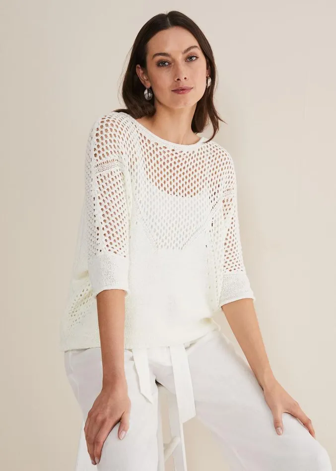 Sophie Honeycomb Tape Knit Ivory Women Phase Eight Knitwear