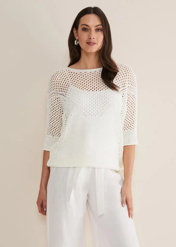 Sophie Honeycomb Tape Knit Ivory Women Phase Eight Knitwear
