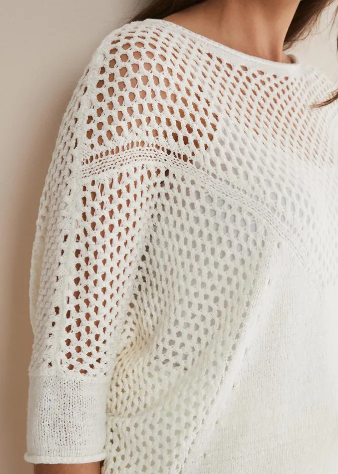 Sophie Honeycomb Tape Knit Ivory Women Phase Eight Knitwear