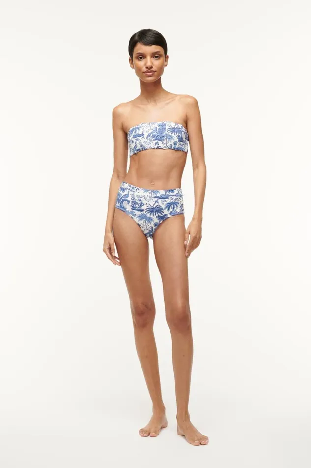 STAUD Bikinis Women STAUD DEVON HIGH RISE BIKINI BOTTOM BLUE TOILE