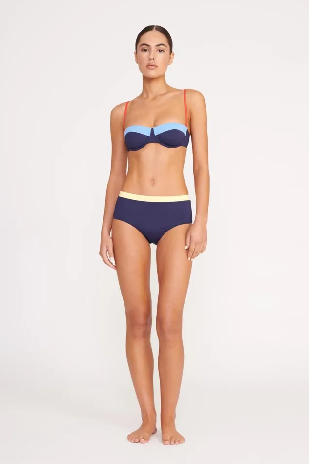 STAUD Bikinis Women STAUD DEVON HIGH RISE BIKINI BOTTOM NAVY COLORBLOCK