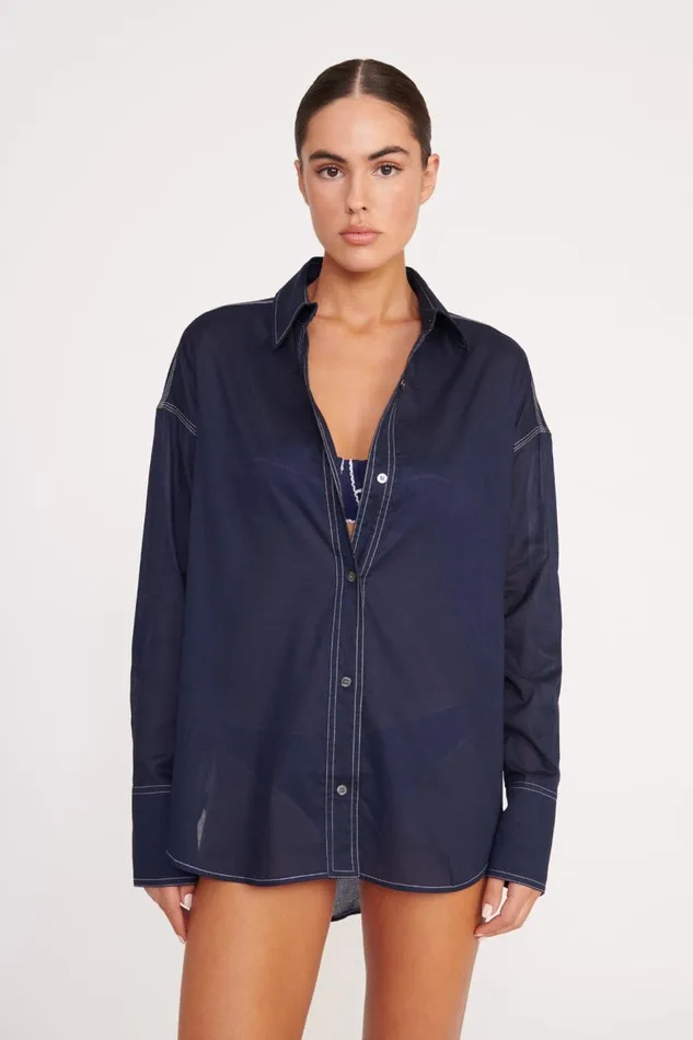 STAUD CoverUps Women STAUD COLTON SHIRT NAVY WHITE